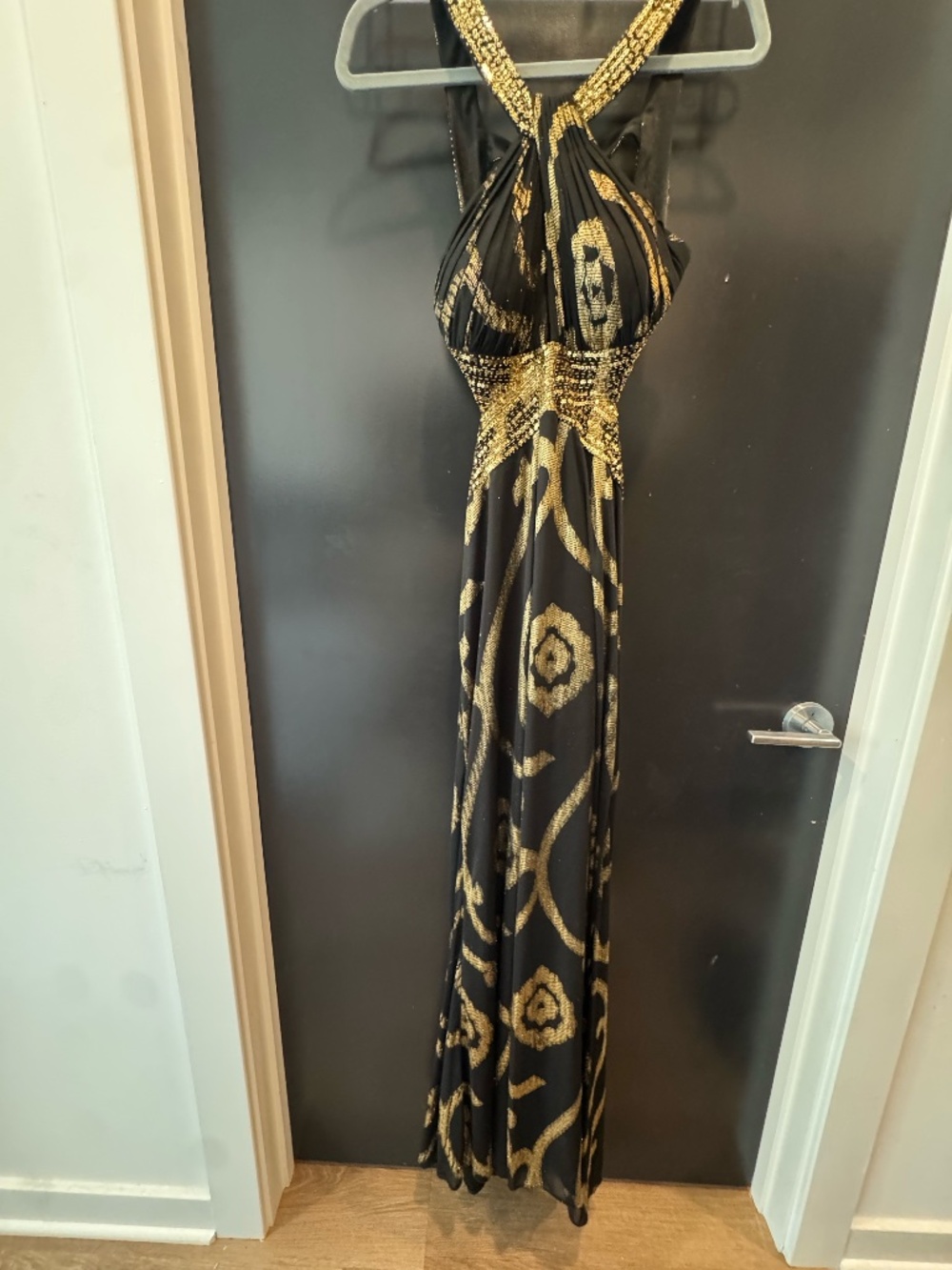 Black and Gold Open Back Gown